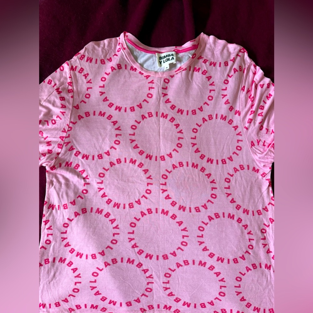 BIMBA Y LOLA Pink All-Over Circle Logo Graphic Tee Size M